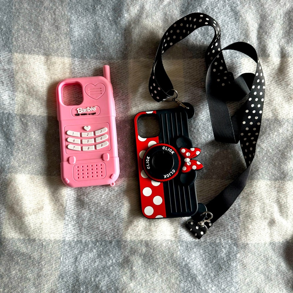 iPhone 11 Pro - Minnie Mouse with line yard case and Barbie case